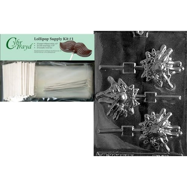 25 Cello Bags and 25 Silver Twist Ties Cybrtrayd 45StK25S-S107 Volleyball Lolly Sports Chocolate Candy Mold Includes 25 Lollipop Sticks 